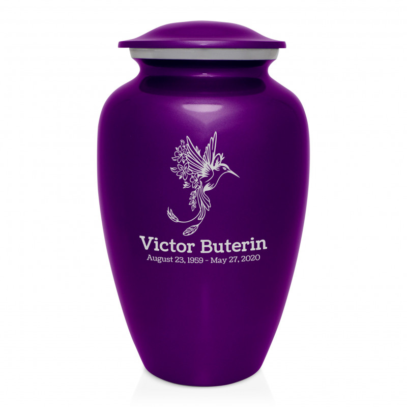 Natures Peace Hummingbird Cremation Urn - Purple Luster