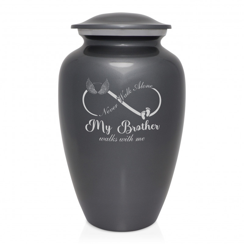 My Brother Walks With Me Cremation Urn - Gunmetal Gray