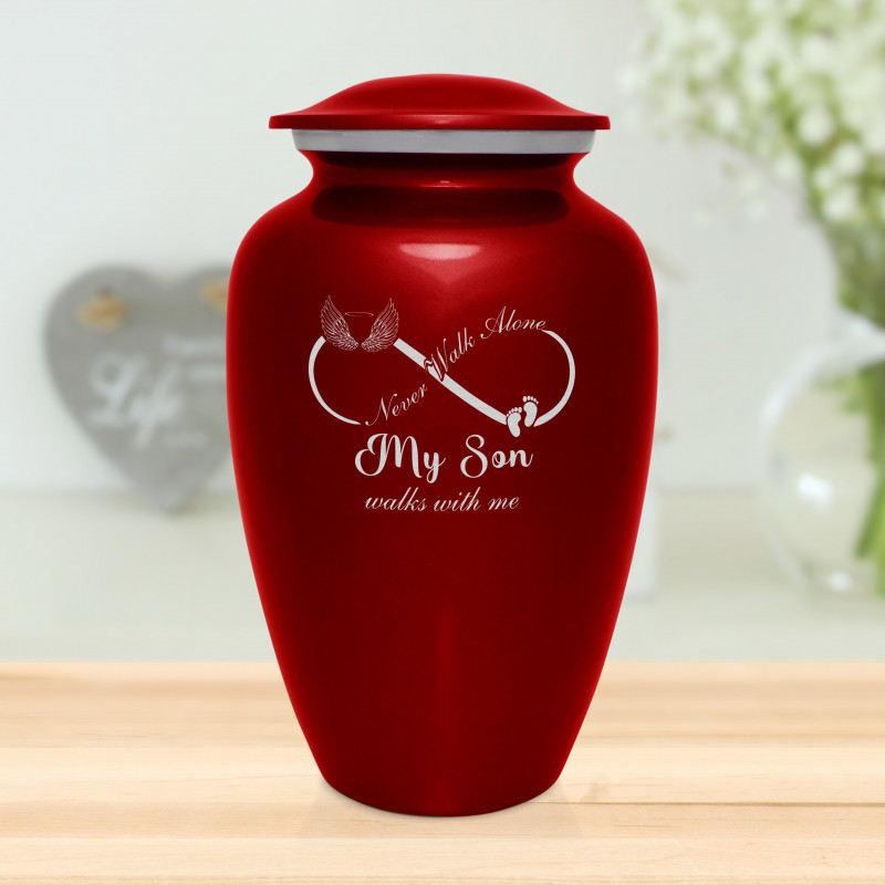 My Son Walks With Me Cremation Urn - Ruby Red