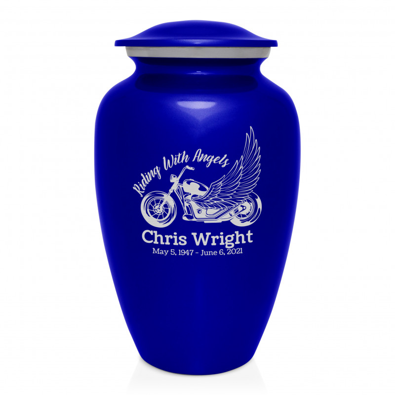 Riding with Angels Motorcycle Cremation Urn - Midnight Blue