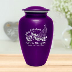 Riding with Angels Motorcycle Cremation Urn - Purple Luster