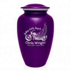 Riding with Angels Motorcycle Cremation Urn - Purple Luster