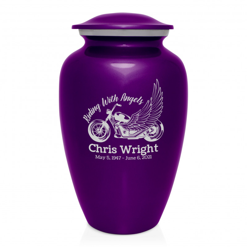 Riding with Angels Motorcycle Cremation Urn - Purple Luster