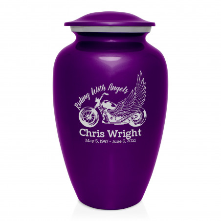 Riding with Angels Motorcycle Cremation Urn - Purple Luster