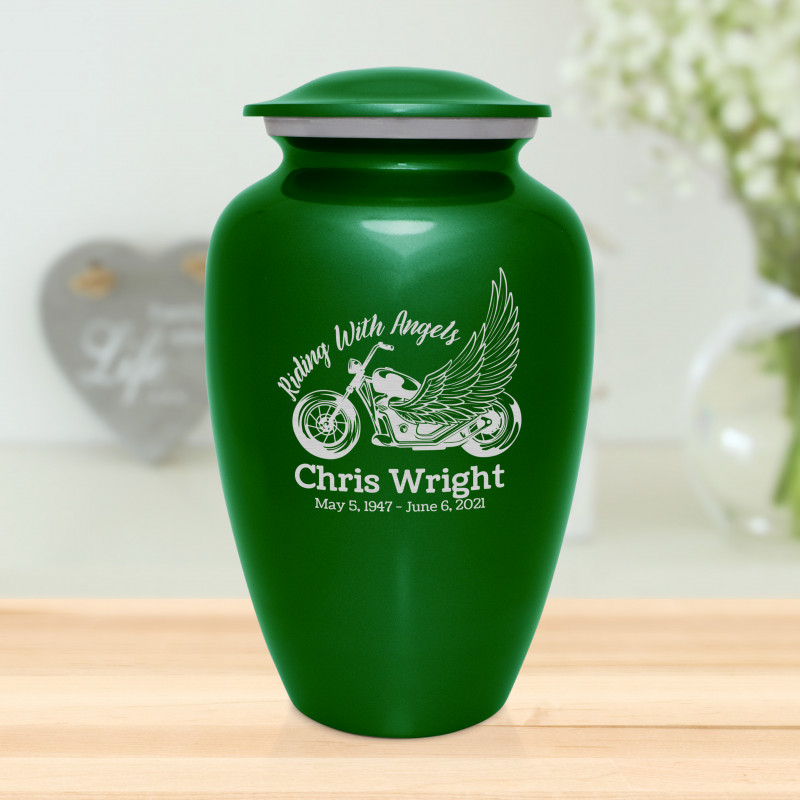 Riding with Angels Motorcycle Cremation Urn - Shamrock Green