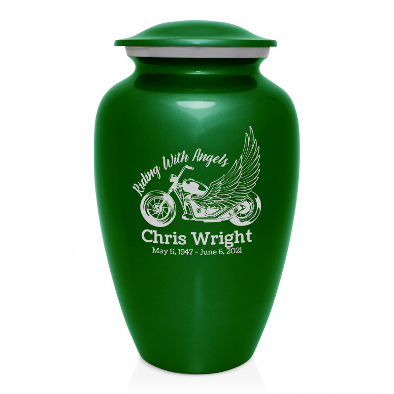 Riding with Angels Motorcycle Cremation Urn - Shamrock Green