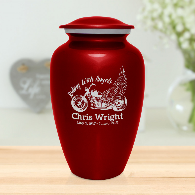 Riding with Angels Motorcycle Cremation Urn - Ruby Red