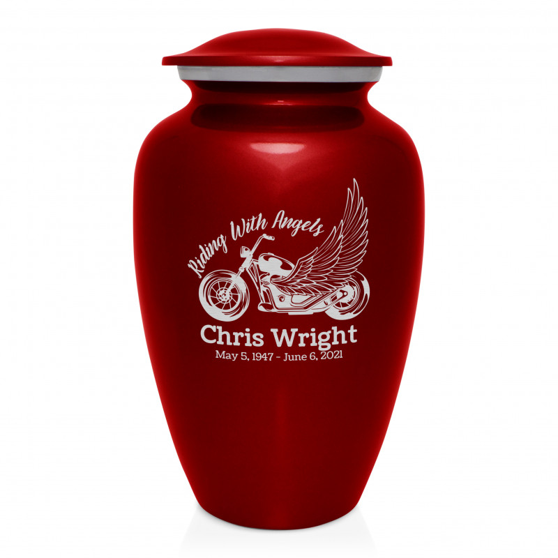 Riding with Angels Motorcycle Cremation Urn - Ruby Red