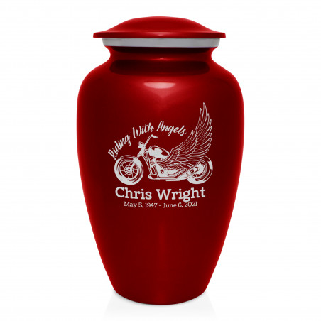 Riding with Angels Motorcycle Cremation Urn - Ruby Red