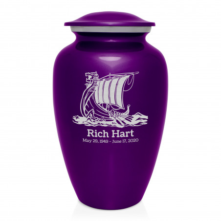Viking Ship Cremation Urn - Purple Luster