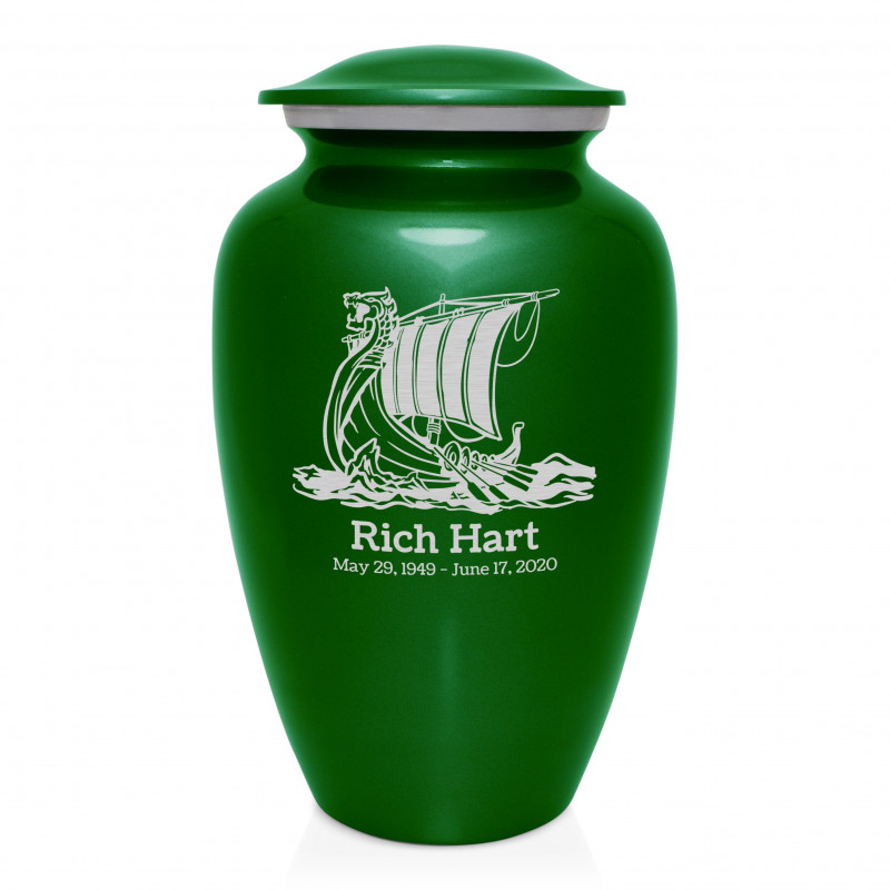 Viking Ship Cremation Urn - Shamrock Green