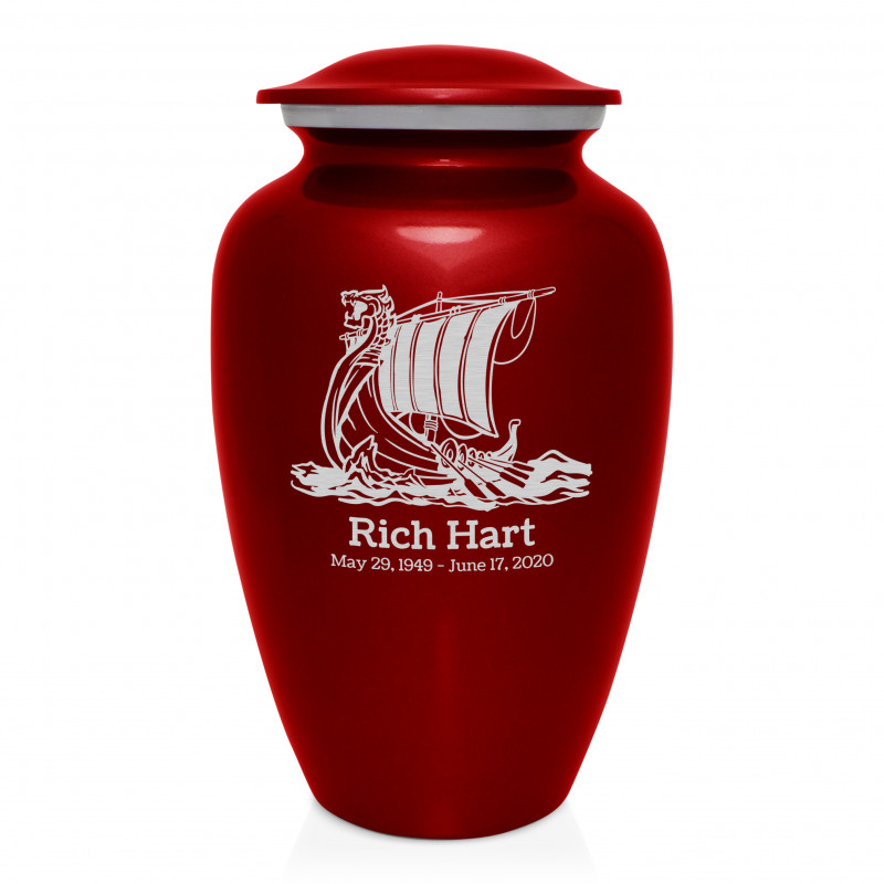 Viking Ship Cremation Urn - Ruby Red