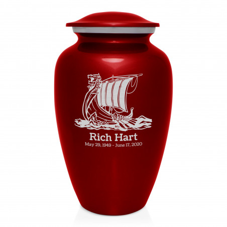 Viking Ship Cremation Urn - Ruby Red