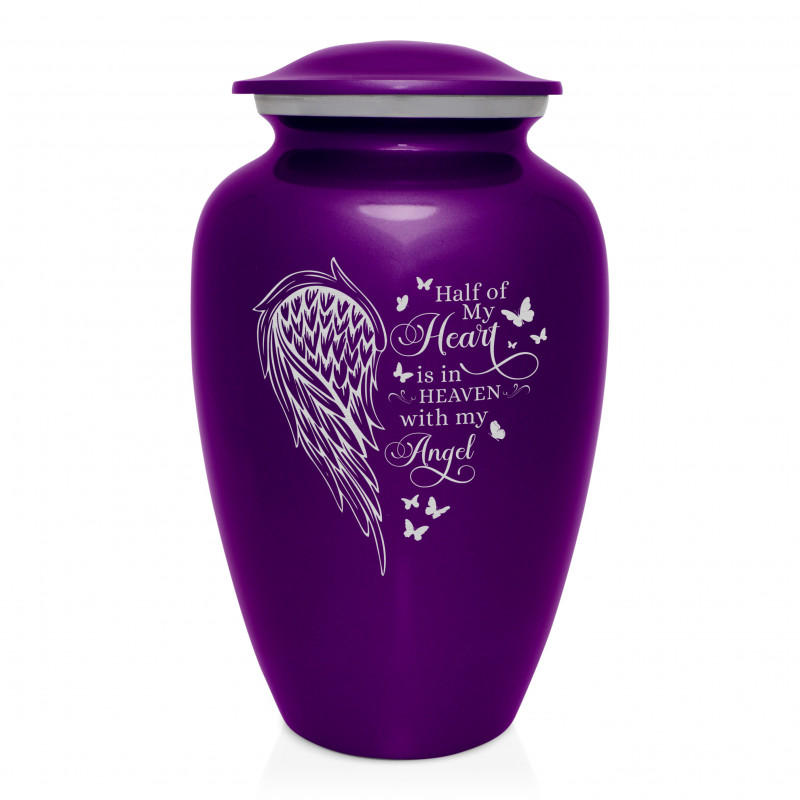 Heart Is In Heaven Cremation Urn - Purple Luster