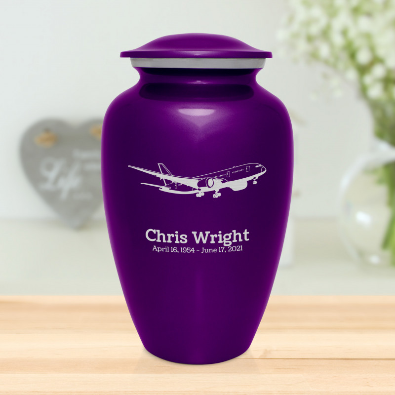 Commercial Airplane Cremation Urn - Purple Luster