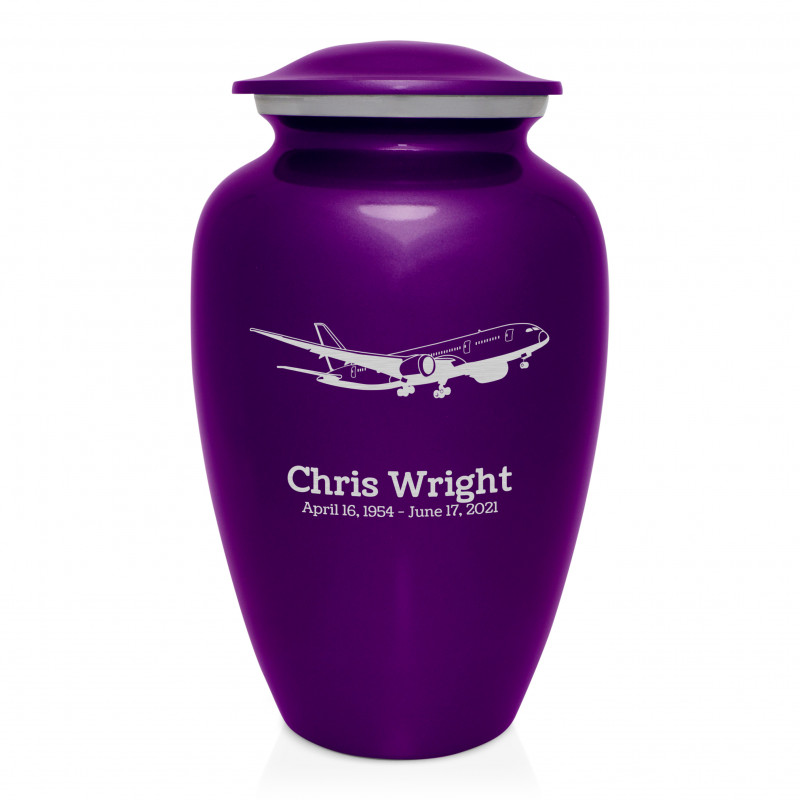 Commercial Airplane Jet Cremation Urn - Purple Luster