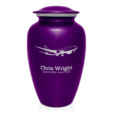 Commercial Airplane Jet Cremation Urn - Purple Luster