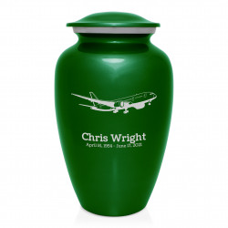 Commercial Airplane Jet Cremation Urn - Shamrock Green