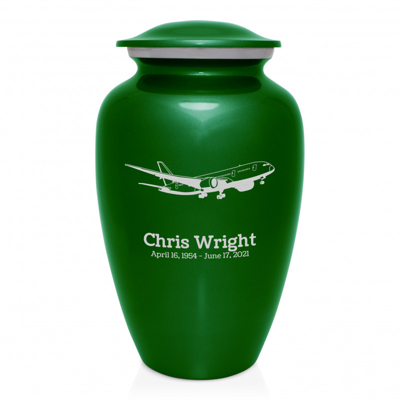 Commercial Airplane Jet Cremation Urn - Shamrock Green