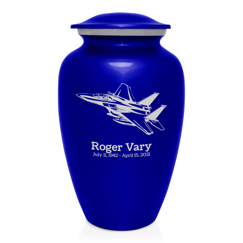 Fighter Jet Plane Cremation Urn - Midnight Blue