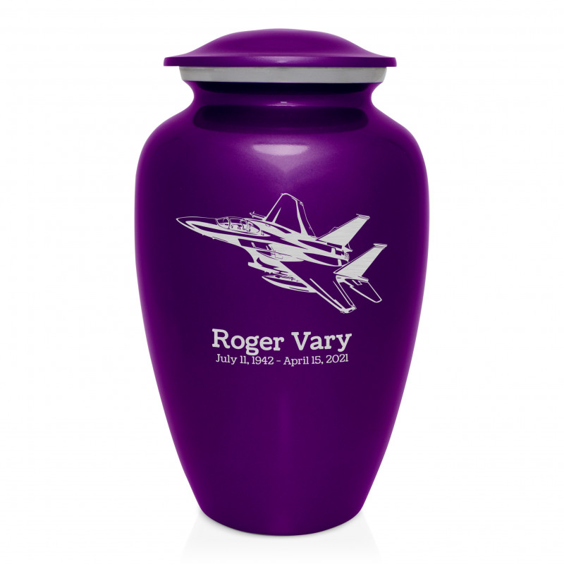 Fighter Jet Plane Cremation Urn - Purple Luster