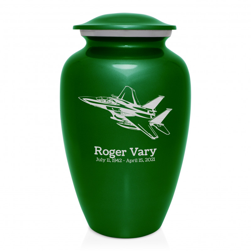 Fighter Jet Plane Cremation Urn - Shamrock Green