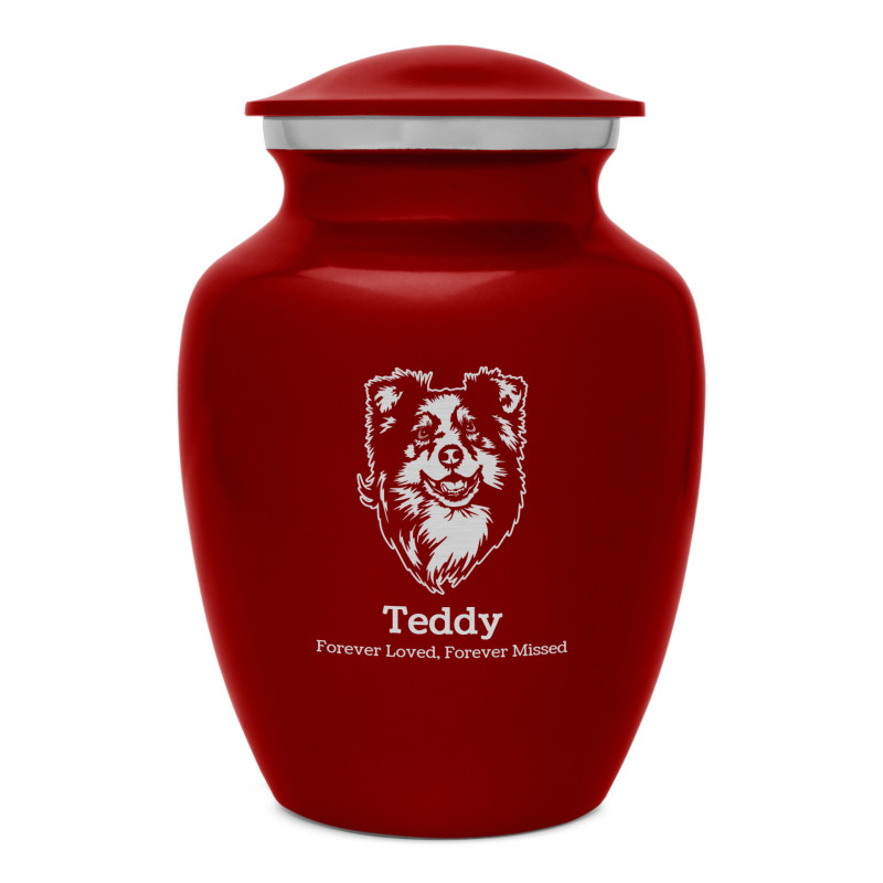 Australian Shepherd Dog Cremation Urn - Ruby Red