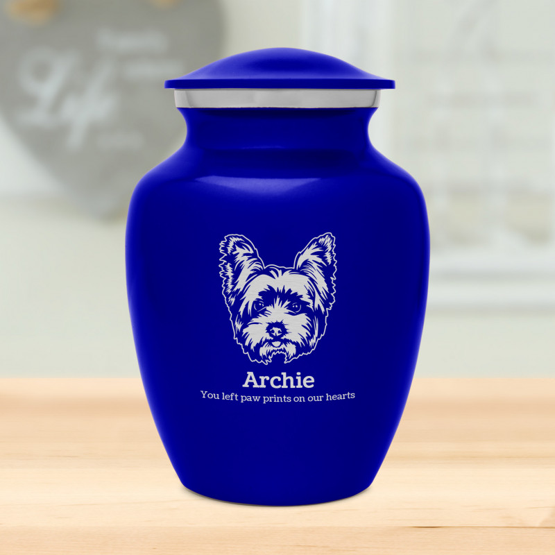 Yorkshire Terrier Dog Cremation Urn - Midnight Blue