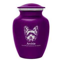 Yorkshire Terrier Dog Cremation Urn - Purple Luster