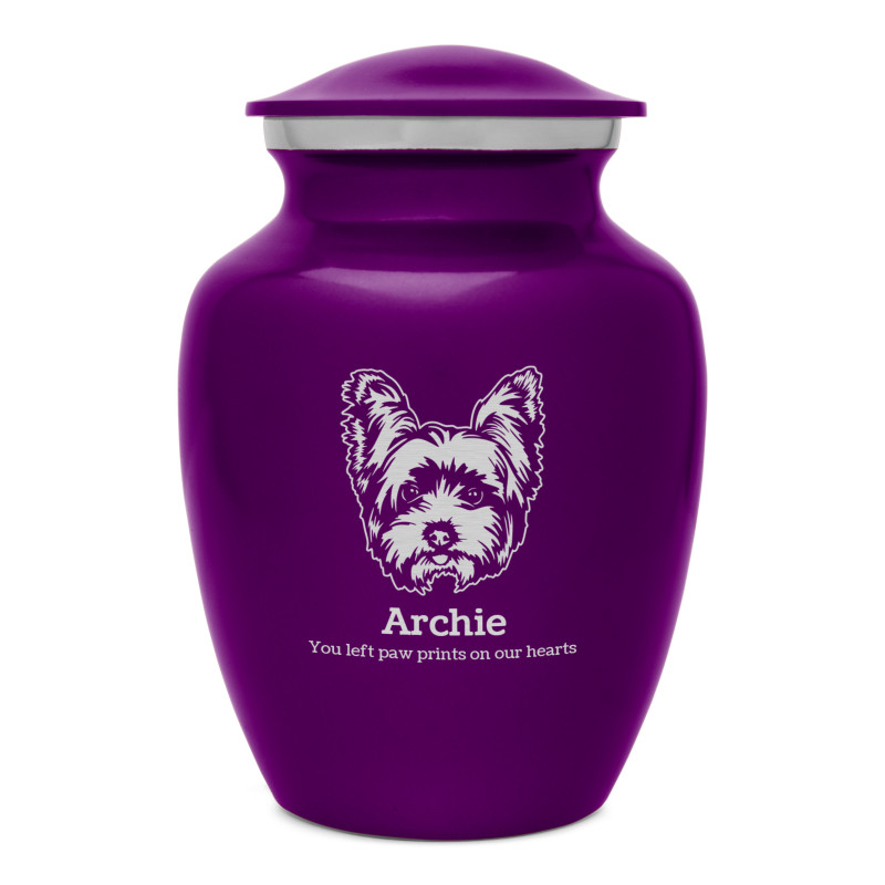 Yorkshire Terrier Dog Cremation Urn - Purple Luster