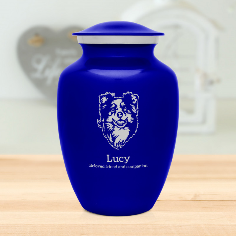 Large Australian Shepherd Dog Cremation Urn - Midnight Blue
