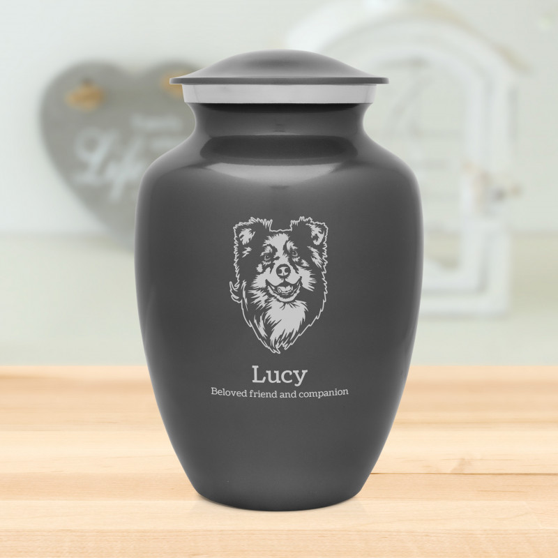 Large Australian Shepherd Dog Cremation Urn - Gunmetal Gray