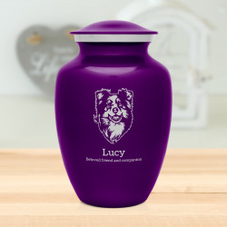 Large Australian Shepherd Pet Cremation Urn - Purple Luster