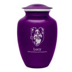 Large Australian Shepherd Pet Cremation Urn - Purple Luster