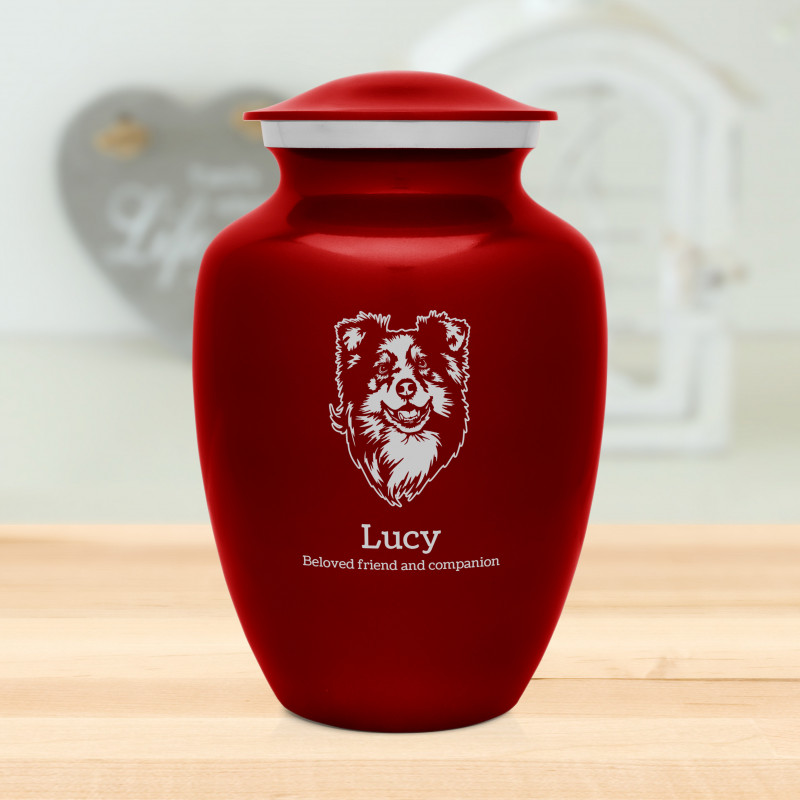 Large Australian Shepherd Dog Cremation Urn - Ruby Red