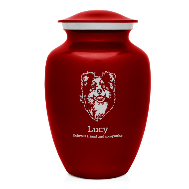 Large Australian Shepherd Pet Cremation Urn - Ruby Red