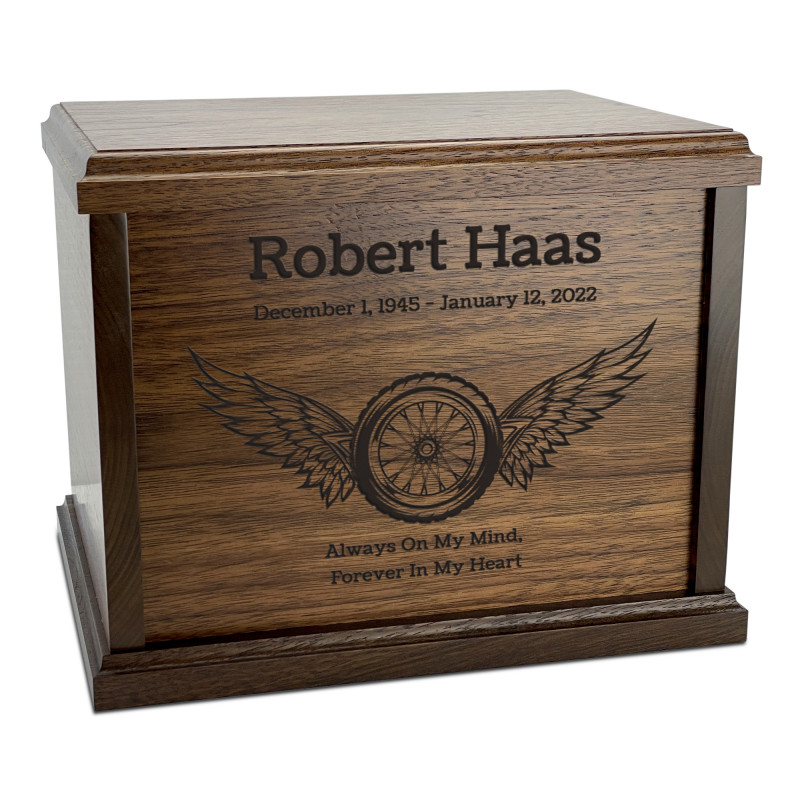 Winged Wheel Cremation Urn - Signature Walnut