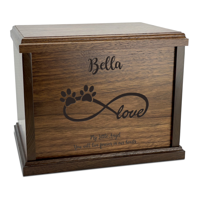 Infinity Paw Print Pet Cremation Urn - Signature Walnut