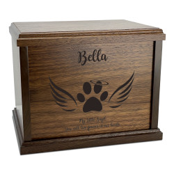 Paw Print Angel Wings Pet Cremation Urn - Signature Walnut
