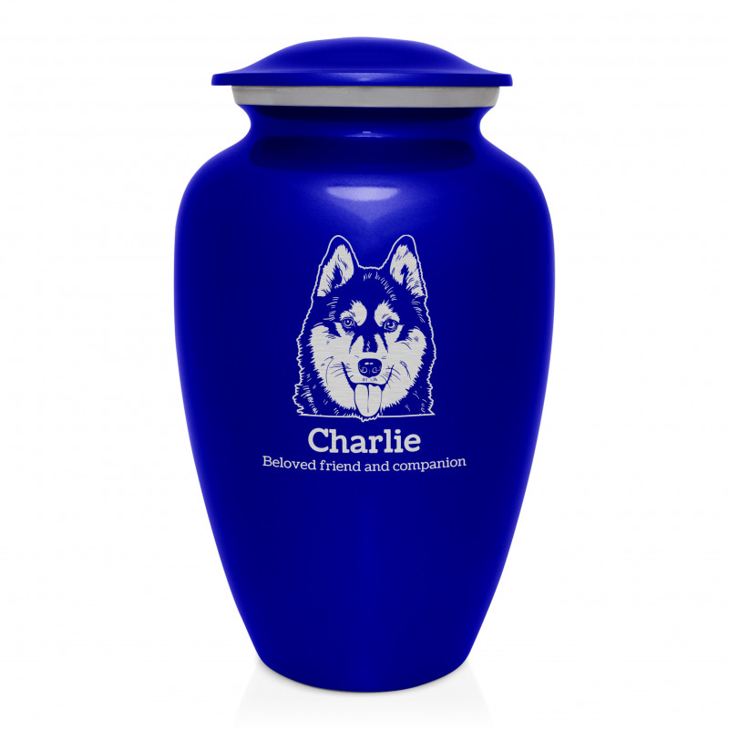 Extra Large Husky Dog Cremation Urn - Midnight Blue