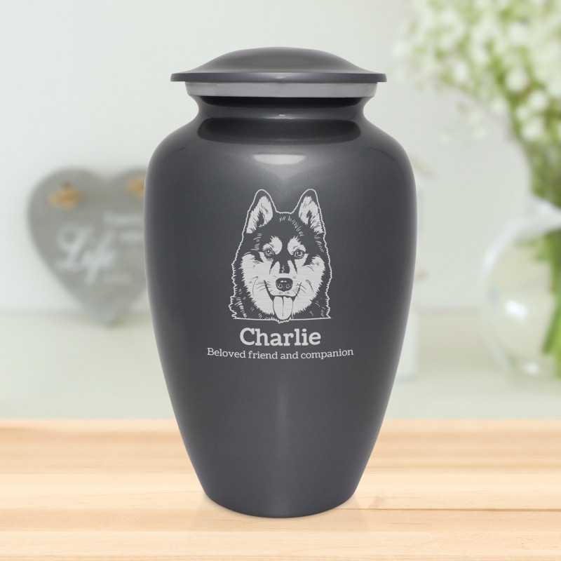 Extra Large Husky Dog Cremation Urn - Gunmetal Gray