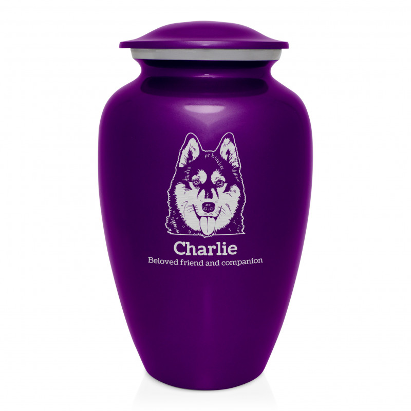 Extra Large Husky Dog Cremation Urn - Purple Luster