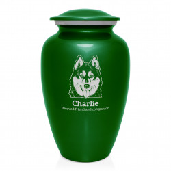 Extra Large Husky Dog Cremation Urn - Shamrock Green