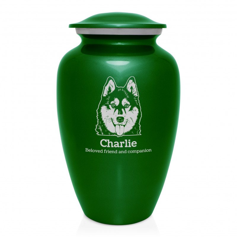 Extra Large Husky Dog Cremation Urn - Shamrock Green