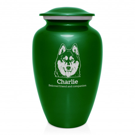 Extra Large Husky Dog Cremation Urn - Shamrock Green
