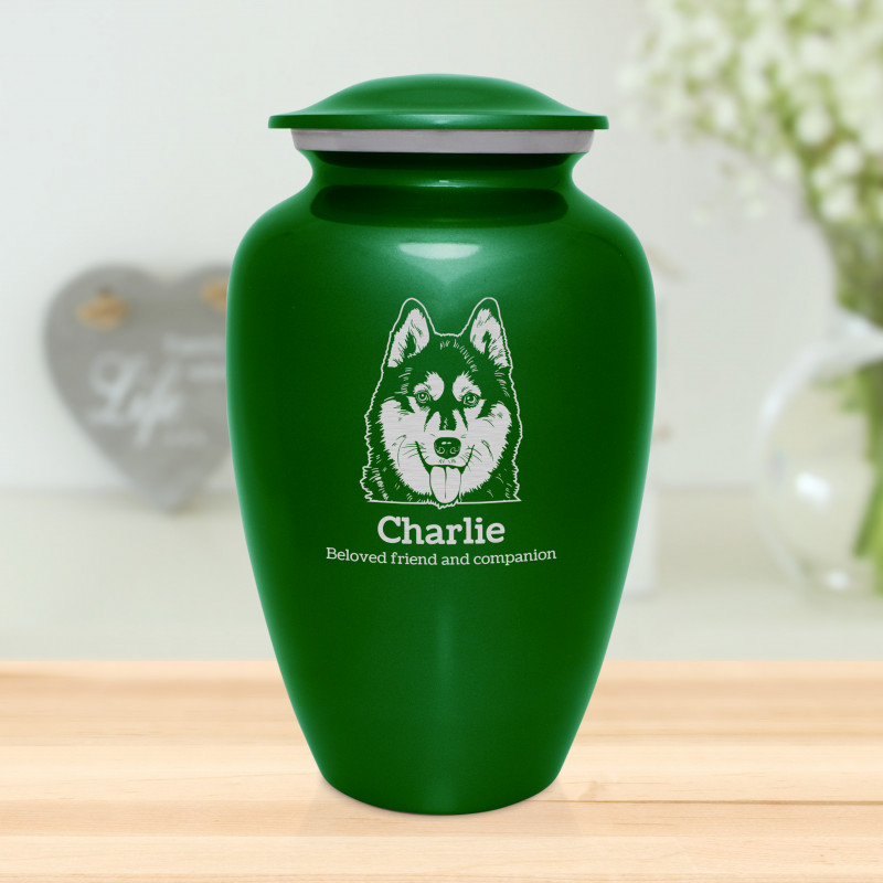 Extra Large Husky Dog Cremation Urn - Shamrock Green