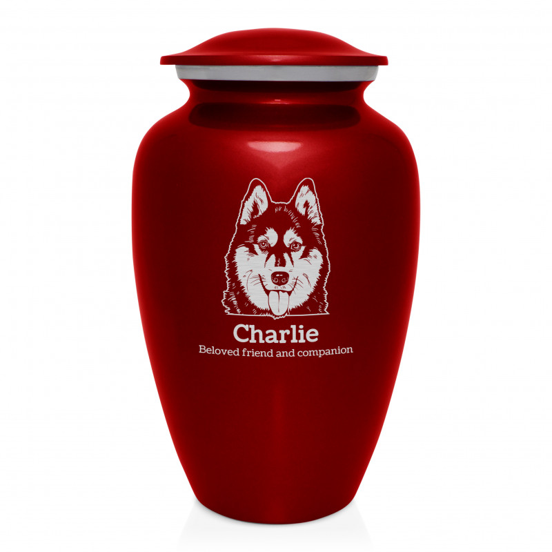 Extra Large Husky Dog Cremation Urn - Ruby Red