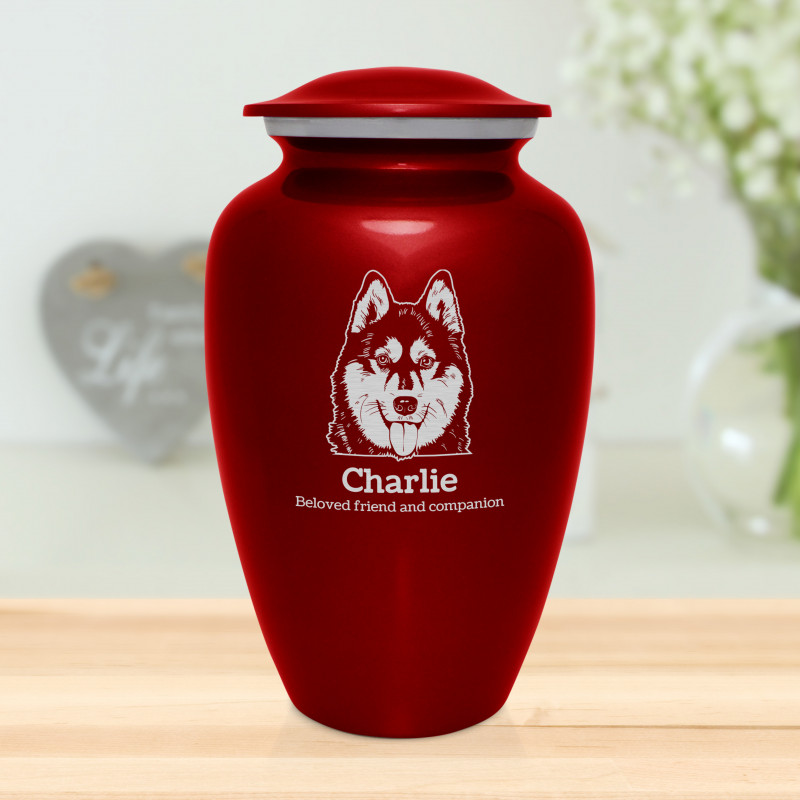 Extra Large Husky Dog Cremation Urn - Ruby Red