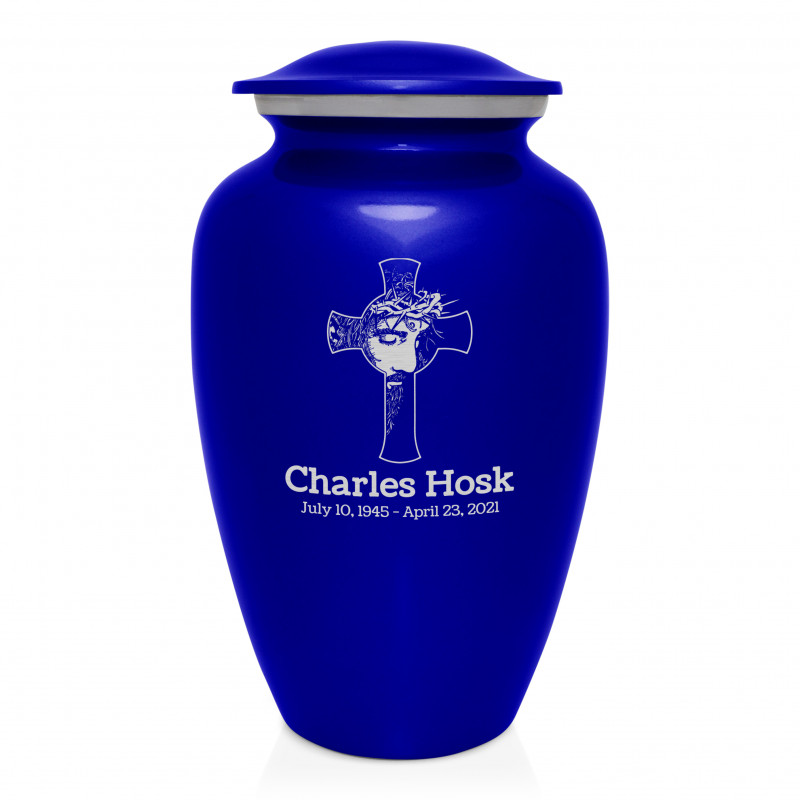 Jesus Crucifix Cremation Urn - Midnight Blue