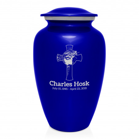Jesus Crucifix Cremation Urn - Midnight Blue